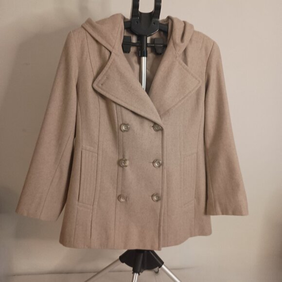 Anne Klein Classic Tan Wool Blend Double Breasted Hooded Coat Women’s L Large - Picture 16 of 16
